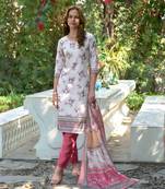  mauve cotton floral & leaf straight kurta with pant & printed dupatta