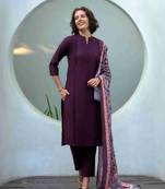  purple vatican silk solid straight kurta with pant & printed dupatta