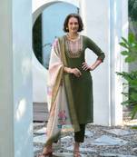  green vatican silk embroidered straight kurta with pant & printed dupatta