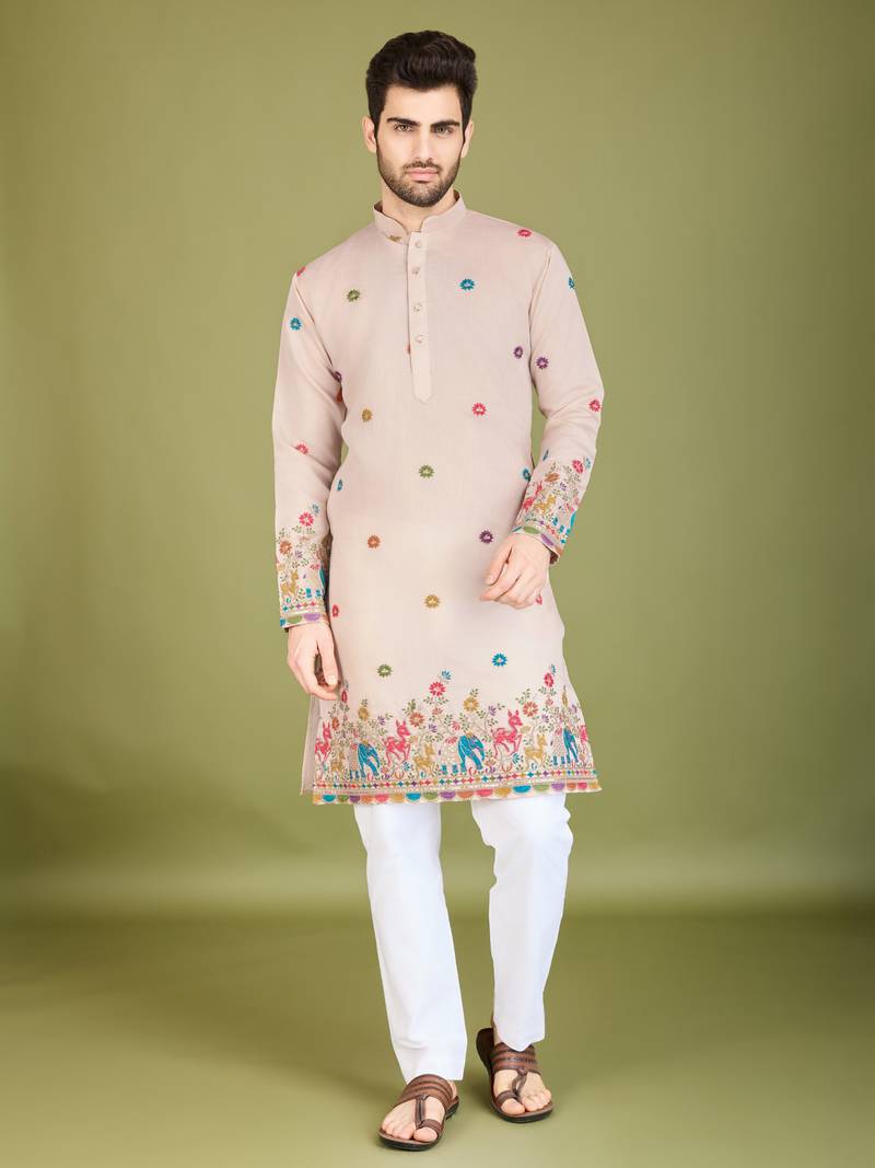 Ivery viscose silk thread & sequins embroidered work wedding ceremony festival marriage party wear straight kurta