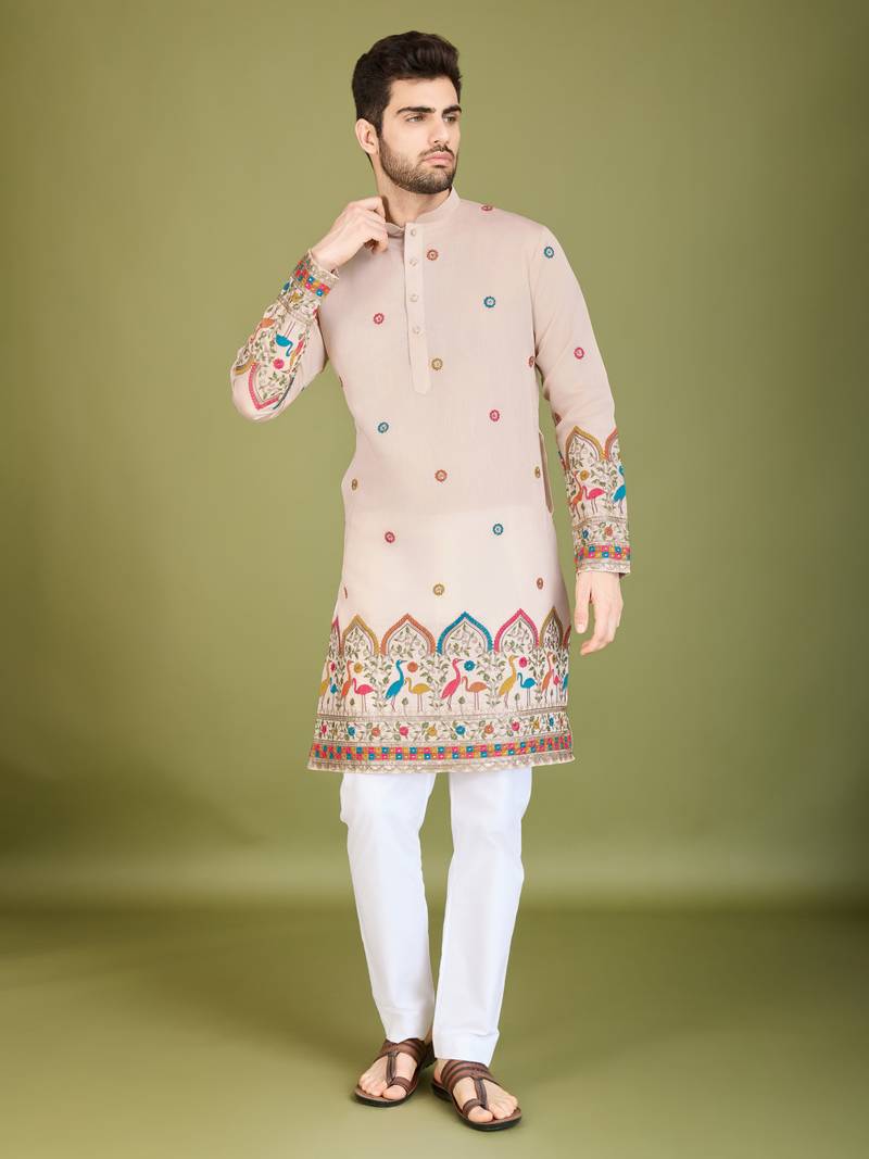 Ivery viscose silk thread & sequins embroidered work wedding ceremony festival marriage party wear straight kurta