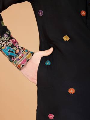 black viscose silk thread & sequins embroidered kurta 8