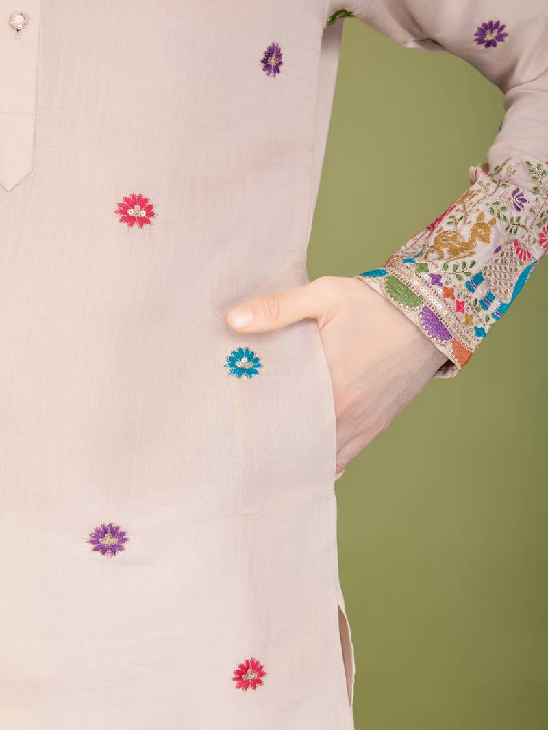 Ivery viscose silk thread & sequins embroidered work wedding ceremony festival marriage party wear straight kurta