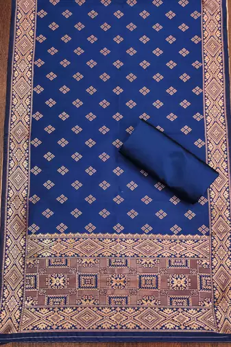 Navy blue color weaving work jacquard silk unstitched chudidar dress material
