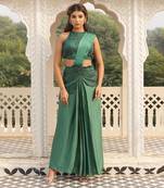 ready to wear sap green emblazon sap saree set - neha garg