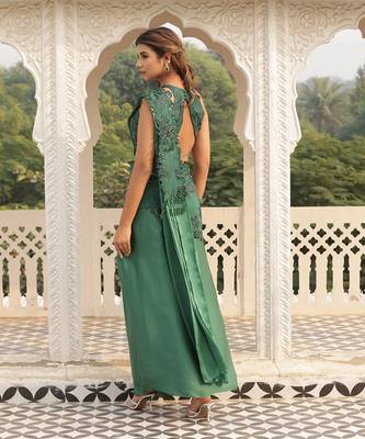 ready to wear sap green emblazon sap saree set - neha garg 2