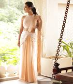 ready to wear peach emblazon persica saree set - neha garg