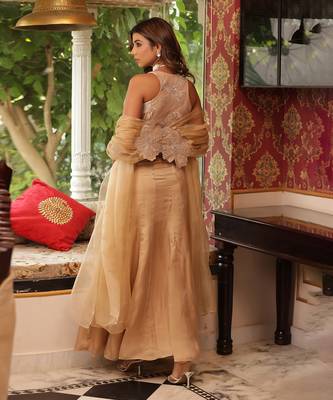Beige Floral Lehenga Set-Neha Garg 2