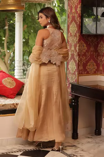 Beige Floral Lehenga Set-Neha Garg