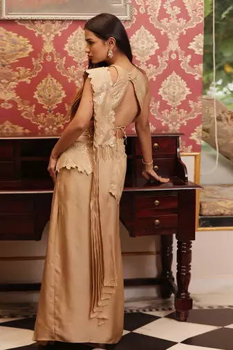 ready to wear auric emblazon auric saree set - neha garg