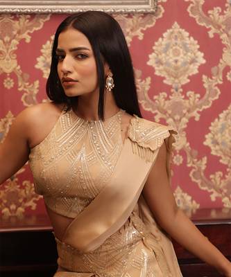 ready to wear auric emblazon auric saree set - neha garg 5