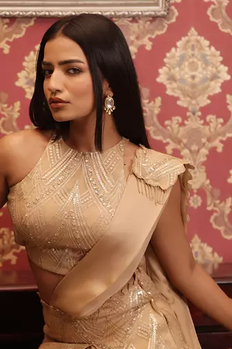 ready to wear auric emblazon auric saree set - neha garg