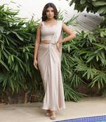 ready to wear pale brown suave hazel saree set - neha garg