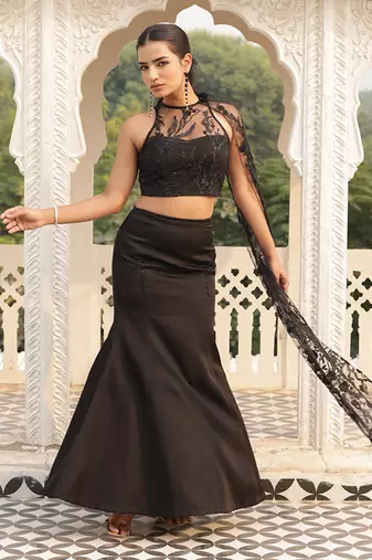Inky black  bling top veil & skirt set - neha garg