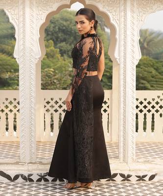 Inky black  bling top veil & skirt set - neha garg 3