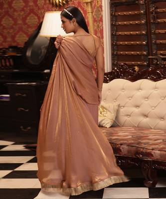 ready to wear pink gold raabta saree set - neha garg 2