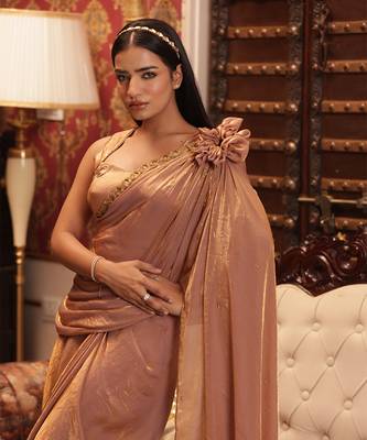 ready to wear pink gold raabta saree set - neha garg 4