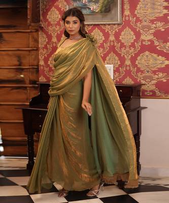 ready to wear emerald gold raabta saree set - neha garg 3