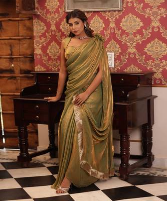 ready to wear emerald gold raabta saree set - neha garg 1