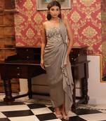 ready to wear dusky grey twilight drape set set - neha garg