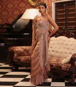 Pink tingled gold tussah serape set - neha garg