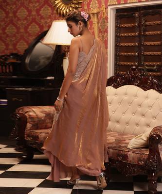 Pink tingled gold tussah serape set - neha garg 2