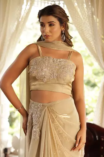 Pista gold noor lehenga set - neha garg