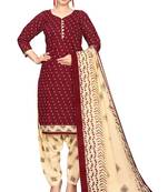maroon cotton blend printed ready to wear patiala salwar suit