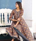 women's pure cotton jaipuri ajrak printed kurta & pant with dupatta