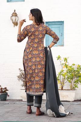 women's pure cotton jaipuri ajrak printed kurta & pant with dupatta 2
