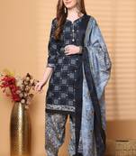 navy blue cotton blend printed ready to wear patiala salwar suit