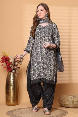 off white & grey cotton blend printed ready to wear patiala salwar suit 1