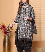 off white & grey cotton blend printed ready to wear patiala salwar suit