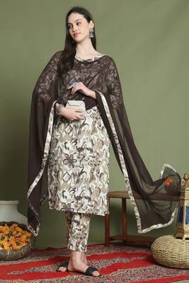 women's cotton floral printed kurta & pant with dupatta 4