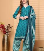teal green cotton blend printed ready to wear patiala salwar suit