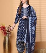 navy blue & white cotton blend printed ready to wear patiala salwar suit