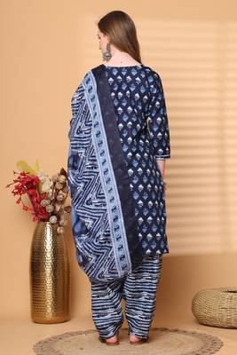 navy blue & white cotton blend printed ready to wear patiala salwar suit 2