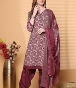 wine cotton blend printed ready to wear patiala salwar suit