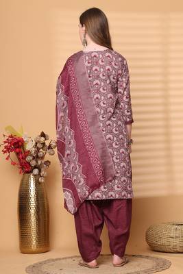 wine cotton blend printed ready to wear patiala salwar suit 2