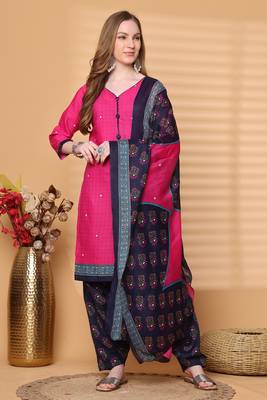 pink cotton blend printed ready to wear patiala salwar suit 1
