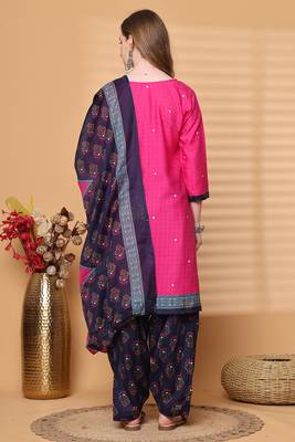 pink cotton blend printed ready to wear patiala salwar suit 2