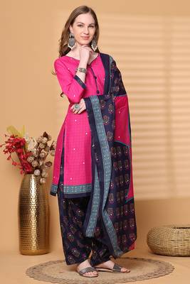 pink cotton blend printed ready to wear patiala salwar suit 4
