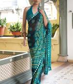 Black georgette bandhani print plastic mirror work border saree