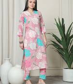women's cotton floral printed kurta with pant