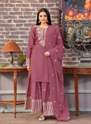 light maroon chifon party wear EMBROIDERY  suit set  1