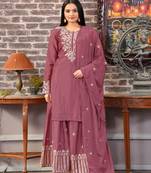 light maroon chifon party wear EMBROIDERY  suit set 