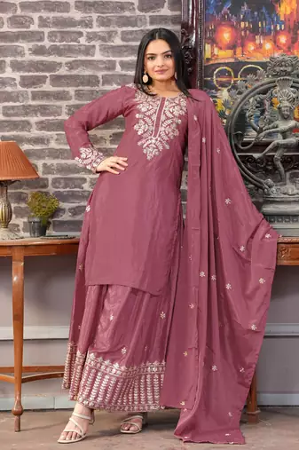 light maroon chifon party wear EMBROIDERY  suit set 