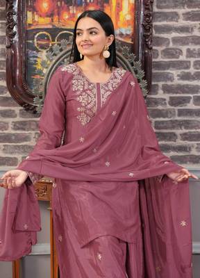 light maroon chifon party wear EMBROIDERY  suit set  4