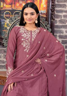 light maroon chifon party wear EMBROIDERY  suit set  5
