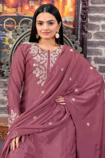 light maroon chifon party wear EMBROIDERY  suit set 